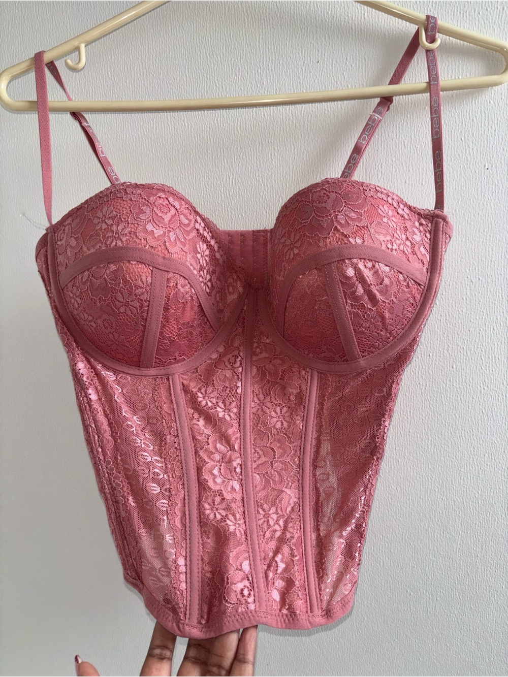 BEBE Lace Bustier in Rose Pink
